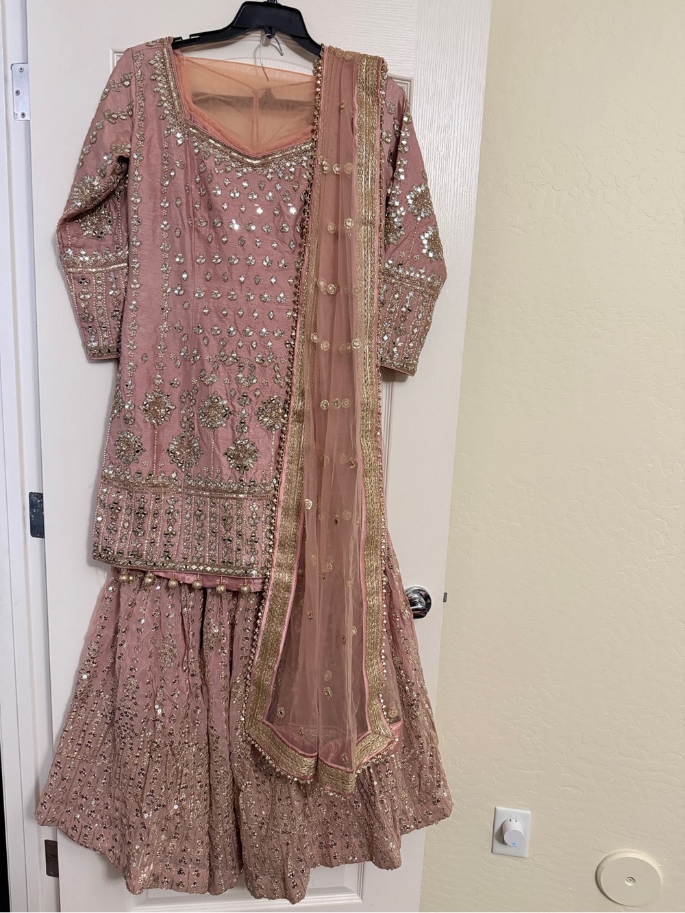 Blush Pink mirror work sharara suit